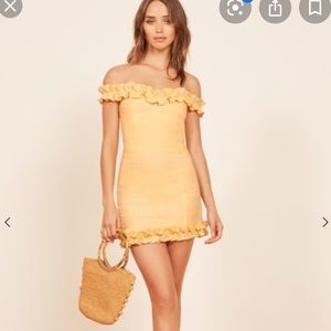 Yellow Bonita Reformation ruffle mini dress